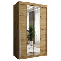 SCHIEBETÜRENSCHRANK mit Spiegel 120 cm Breite Artisan mit silbernem Griff - Silberfarben/Eiche Artisan, Holzwerkstoff (120/200/62cm) - Home Collective