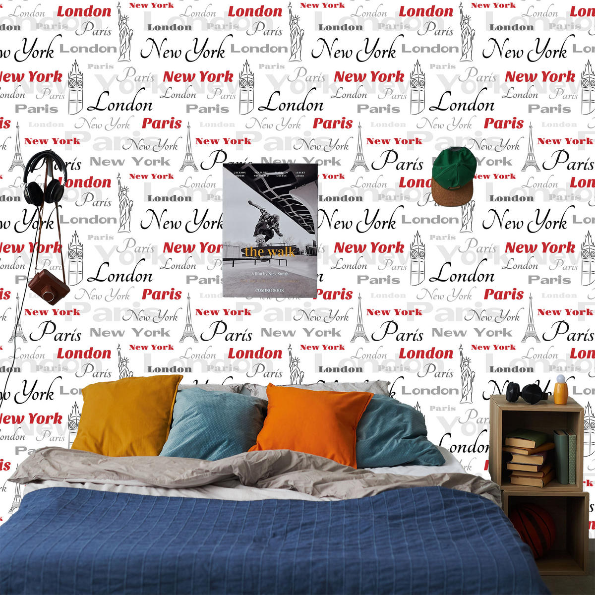 VLIESTAPETE London, Paris und New York – Rot, Grau, Weiß – 50x1000 cm - Rot/Weiß, Papier (50/1000cm) - Muralo