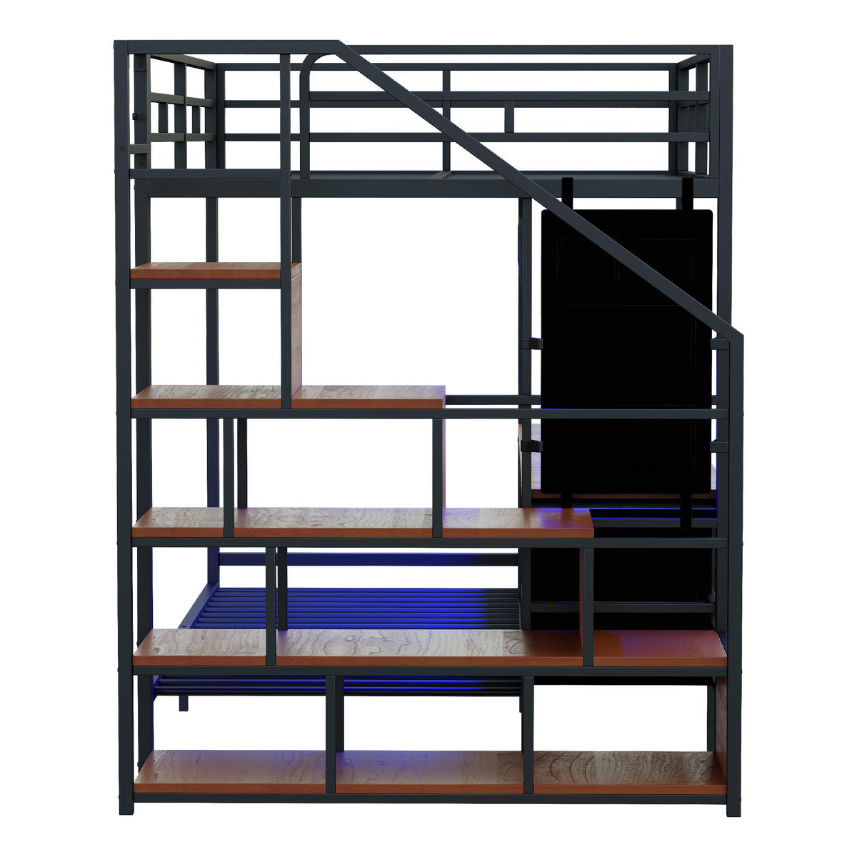 ETAGENBETT 140/200 cm DE-01501, in Schwarz, mit Schreibtisch, LED und Steckdosen - Schwarz, Metall (140/200cm) - ComfortXL