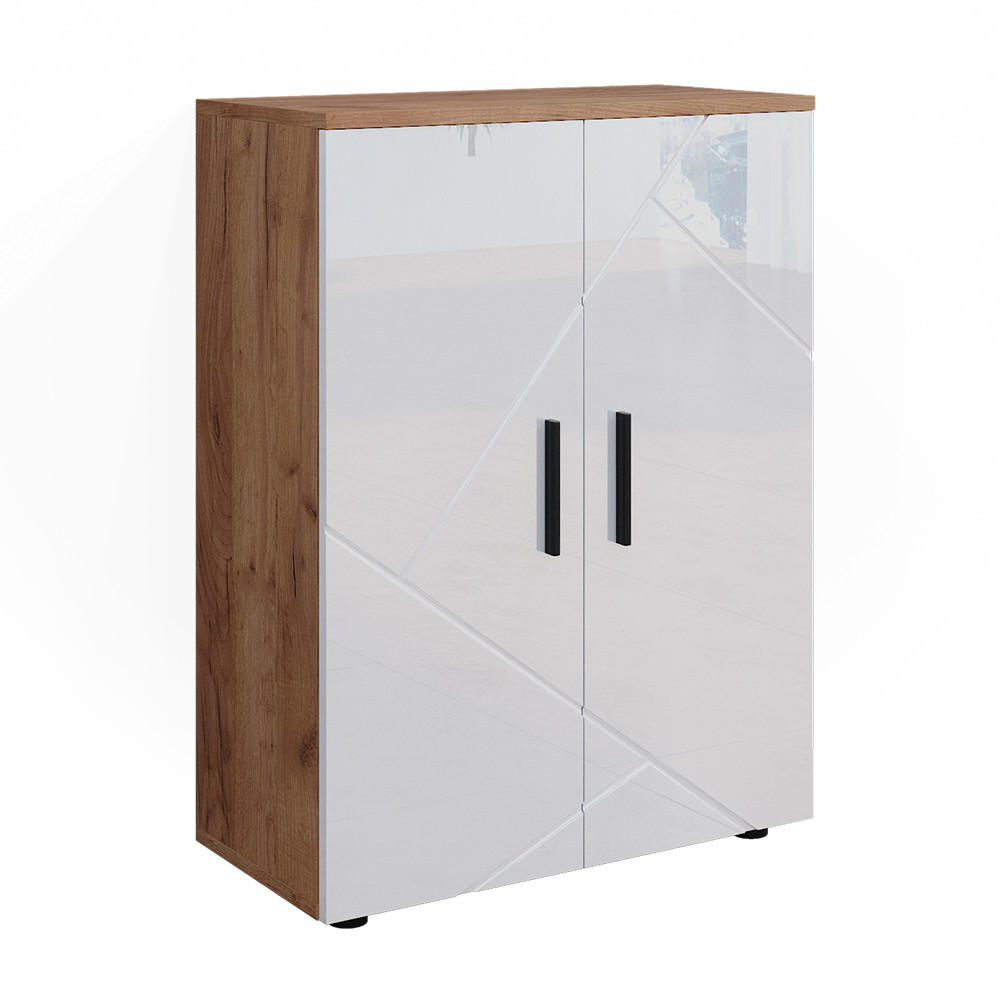 MIDISCHRANK Irma Goldkraft Eiche/Weiß Hochglanz 60 x 81 cm - Weiß Hochglanz/Eiche Wotan, Holzwerkstoff (60/81/30cm) - Vicco