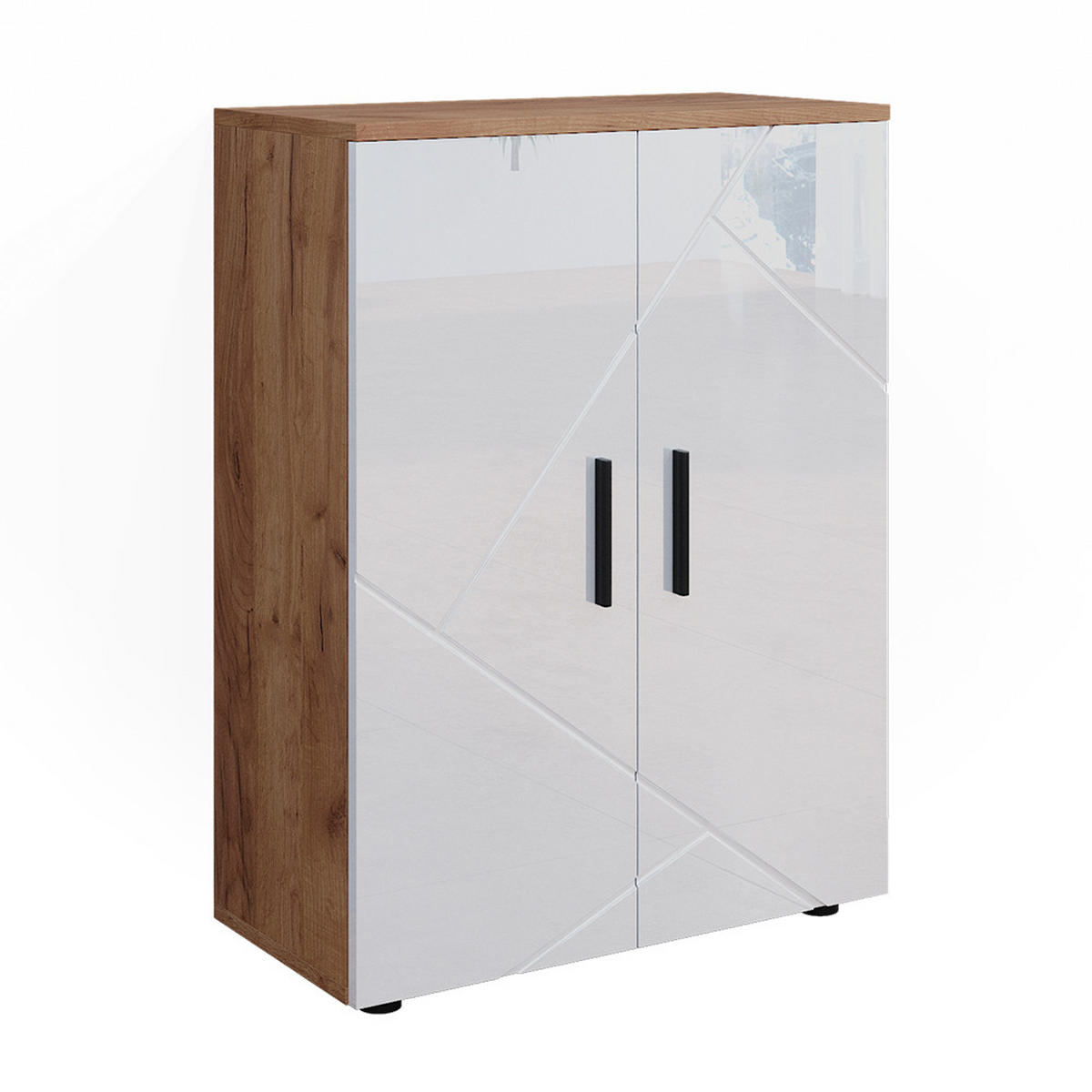 MIDISCHRANK Irma Goldkraft Eiche/Weiß Hochglanz 60 x 81 cm - Weiß Hochglanz/Eiche Wotan, Holzwerkstoff (60/81/30cm) - Vicco