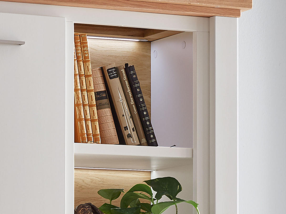 VITRINE weiß Olbia Wildeiche 67/45/210 cm - Weiß/Braun, Holz (67/210/45cm) - Casamia Massive Möbel