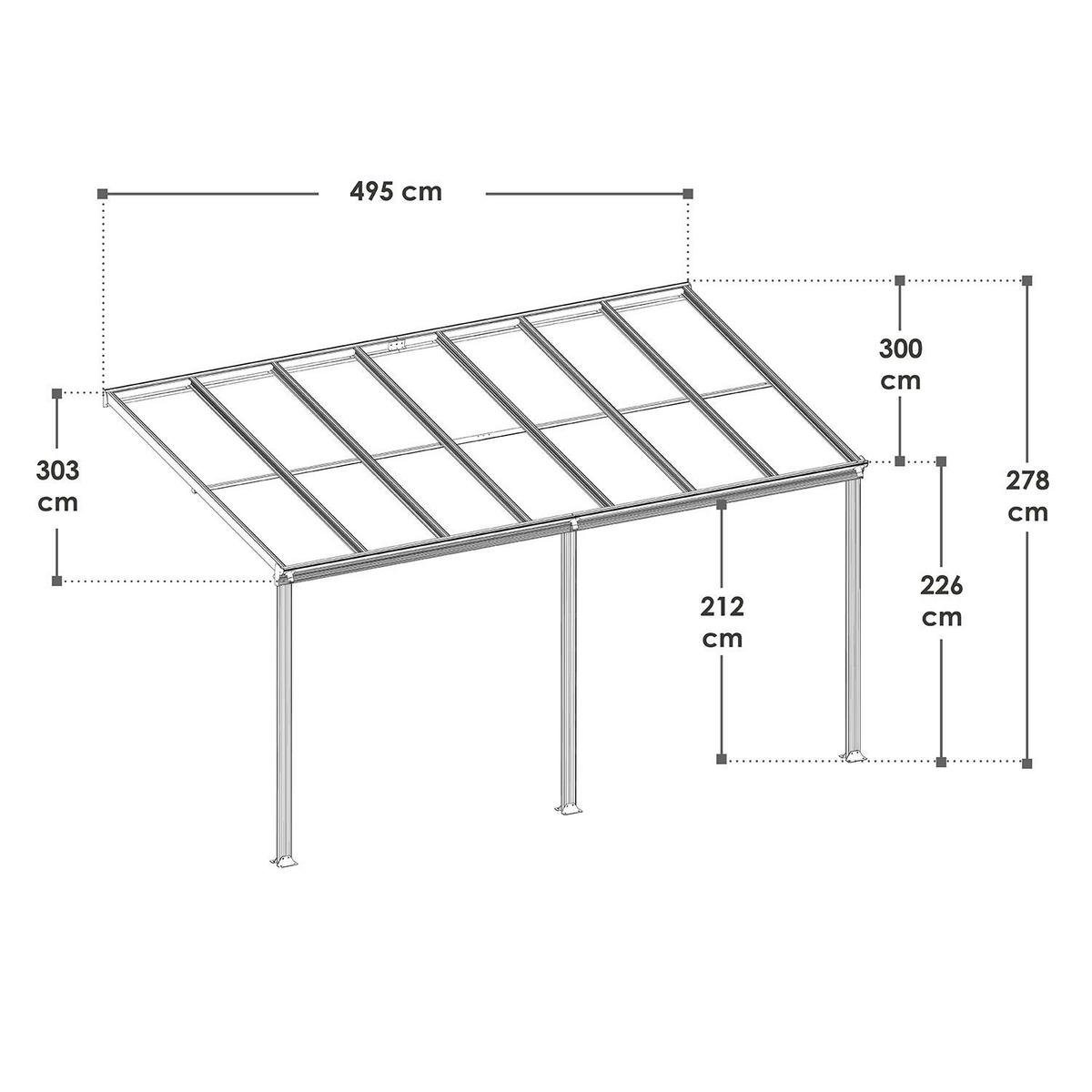 TERRASSENDACH Borneo Aluminium 4,9x3m dunkelgrau - Dunkelgrau, Metall (495/278/303cm) - Juskys
