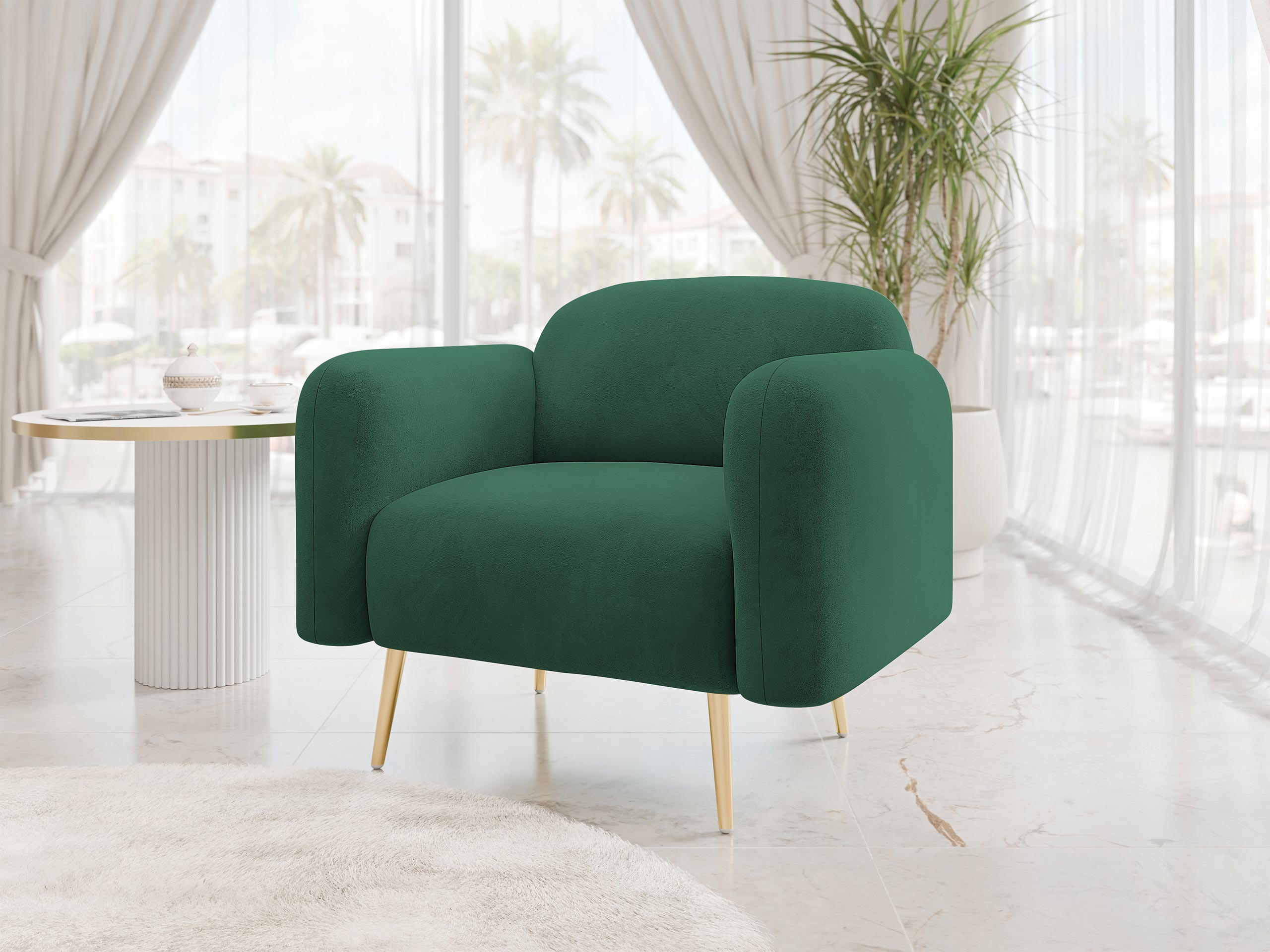 SESSEL Nami 1 - Goldfarben/Grün, Holz/Textil (90/75/71cm) - MIRJAN24