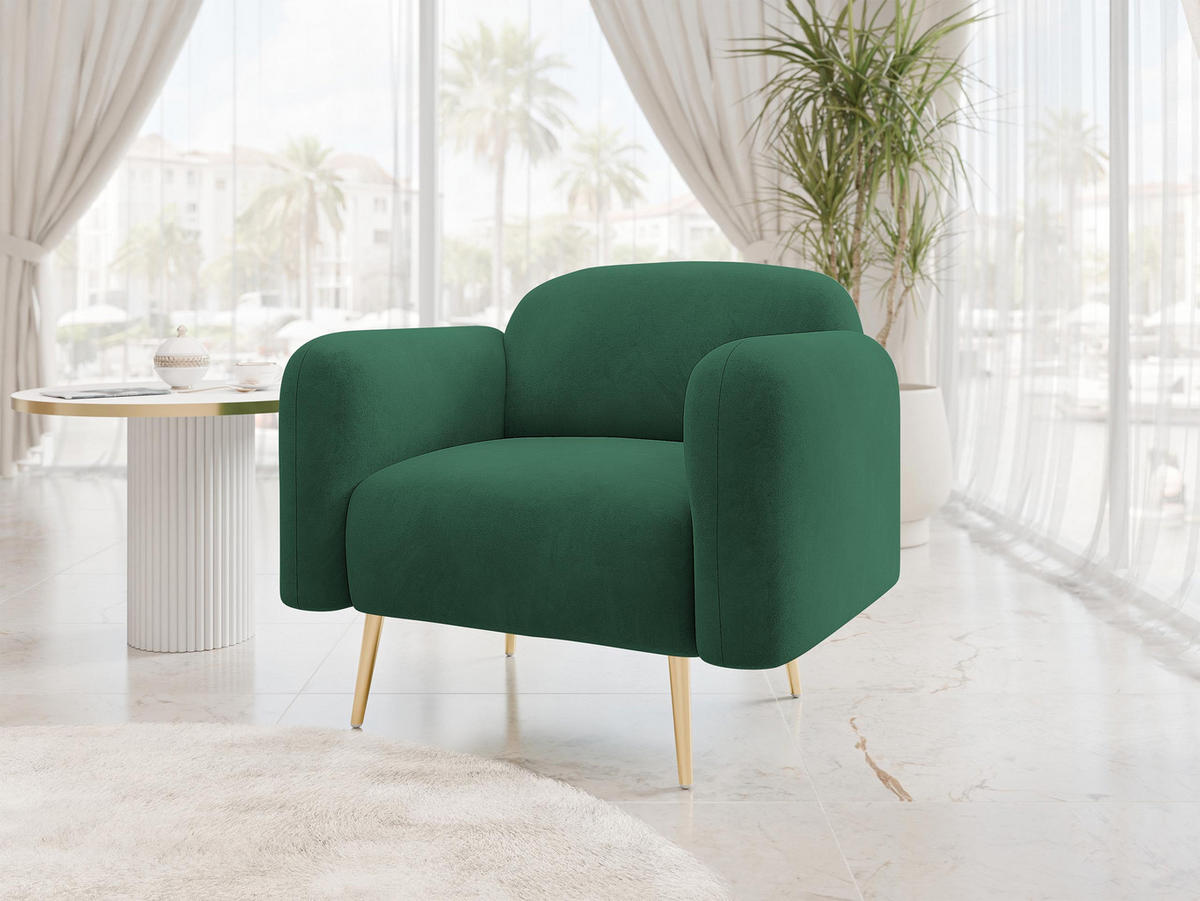 SESSEL Nami 1 - Goldfarben/Grün, Holz/Textil (90/75/71cm) - MIRJAN24