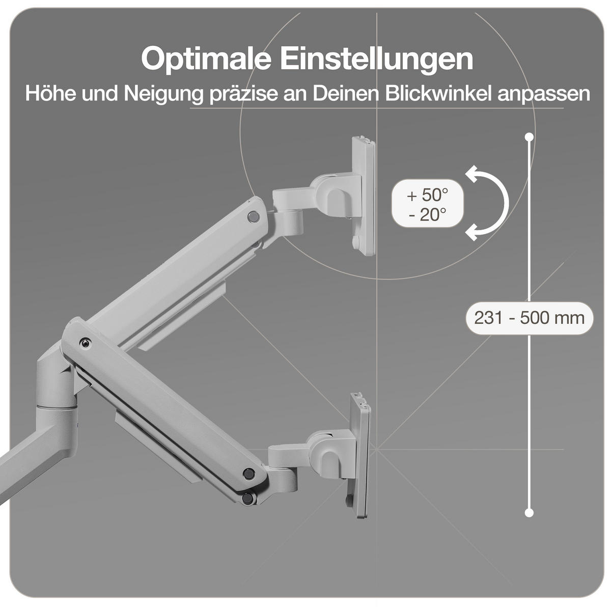 MONITORARM in weißaluminium mit Gasfeder für 17–49 Zoll Monitore bis 20kg / Weißaluminium - Silberfarben, Metall (22/43/13cm) - ASSMANN