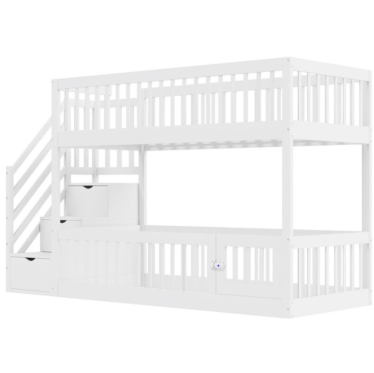 ETAGENBETT mit Stauraumtreppe 90x200 cm Massivholz Weiß - Weiß, Holzwerkstoff (90/200cm) - Beauniv