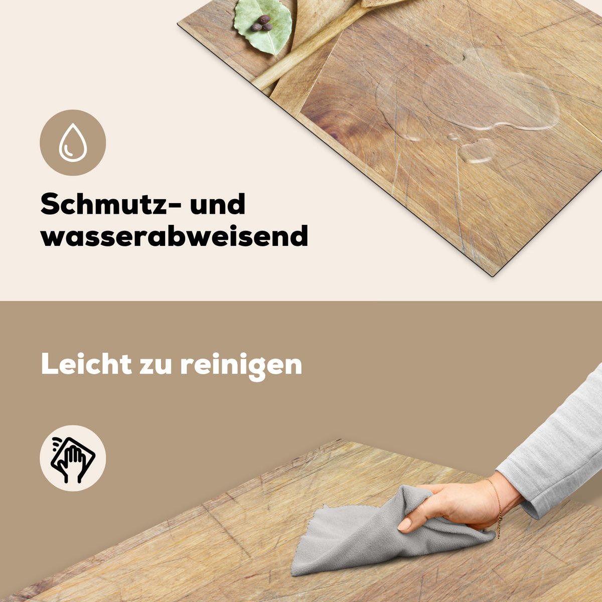 HERDABDECKPLATTE Holz - Löffel - Braun - Smiley 77x51 cm - Hellbraun, Kunststoff (77/0.2/51cm) - MuchoWow