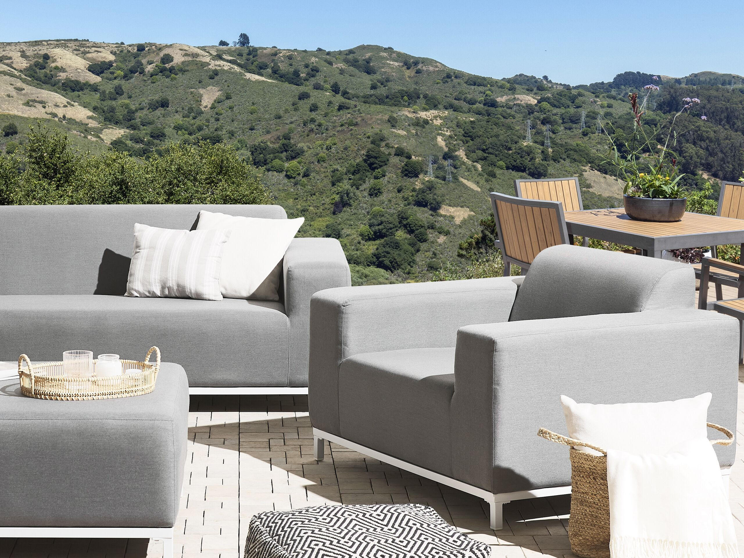 GARTENSESSEL 2er-SET grau/weisses Gestell Rovigo - Weiß/Grau, Textil (105/68/84cm) - Beliani