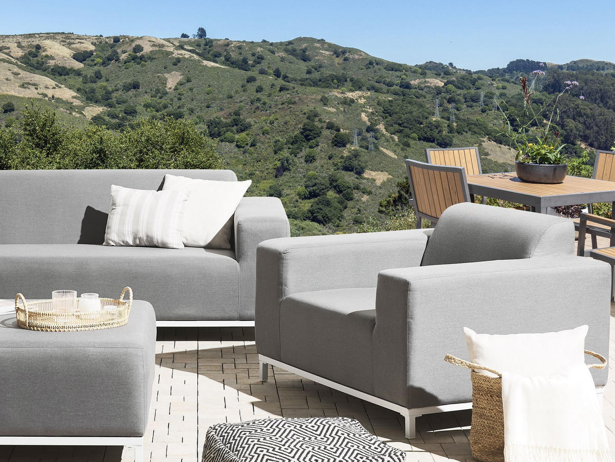 GARTENSESSEL 2er-SET grau/weisses Gestell Rovigo - Weiß/Grau, Textil (105/68/84cm) - Beliani