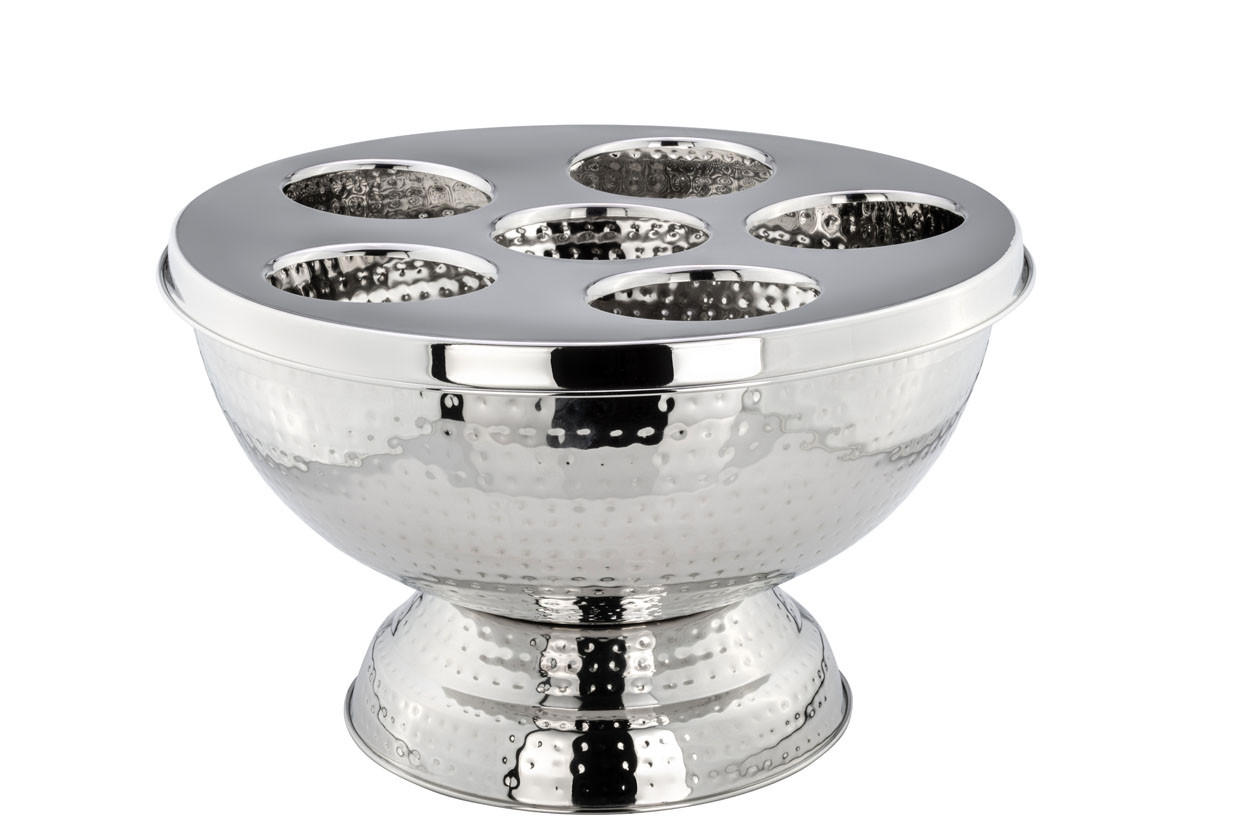 CHAMPAGNER-/FLASCHENKÜHLER Hammerschlag-Optik (H) 25 x (Ø) 41 cm mit Aufsatz - Silberfarben, Paraffin (41/25cm) - Hermann Bauer jun. Kollektion GmbH