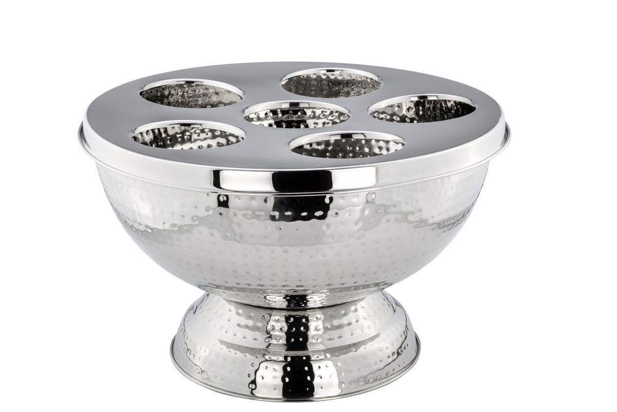CHAMPAGNER-/FLASCHENKÜHLER Hammerschlag-Optik (H) 25 x (Ø) 41 cm mit Aufsatz - Silberfarben, Paraffin (41/25cm) - Hermann Bauer jun. Kollektion GmbH