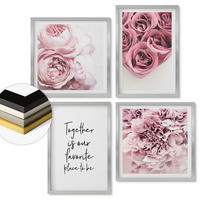 WANDBILDER 4er Set - 50x50 cm & 40x60 cm Silberner Rahmen - Blumensträuße mit Rosen, Hausinschrift - Silberfarben, Kunststoff (50/50cm) - ArtPrintCave