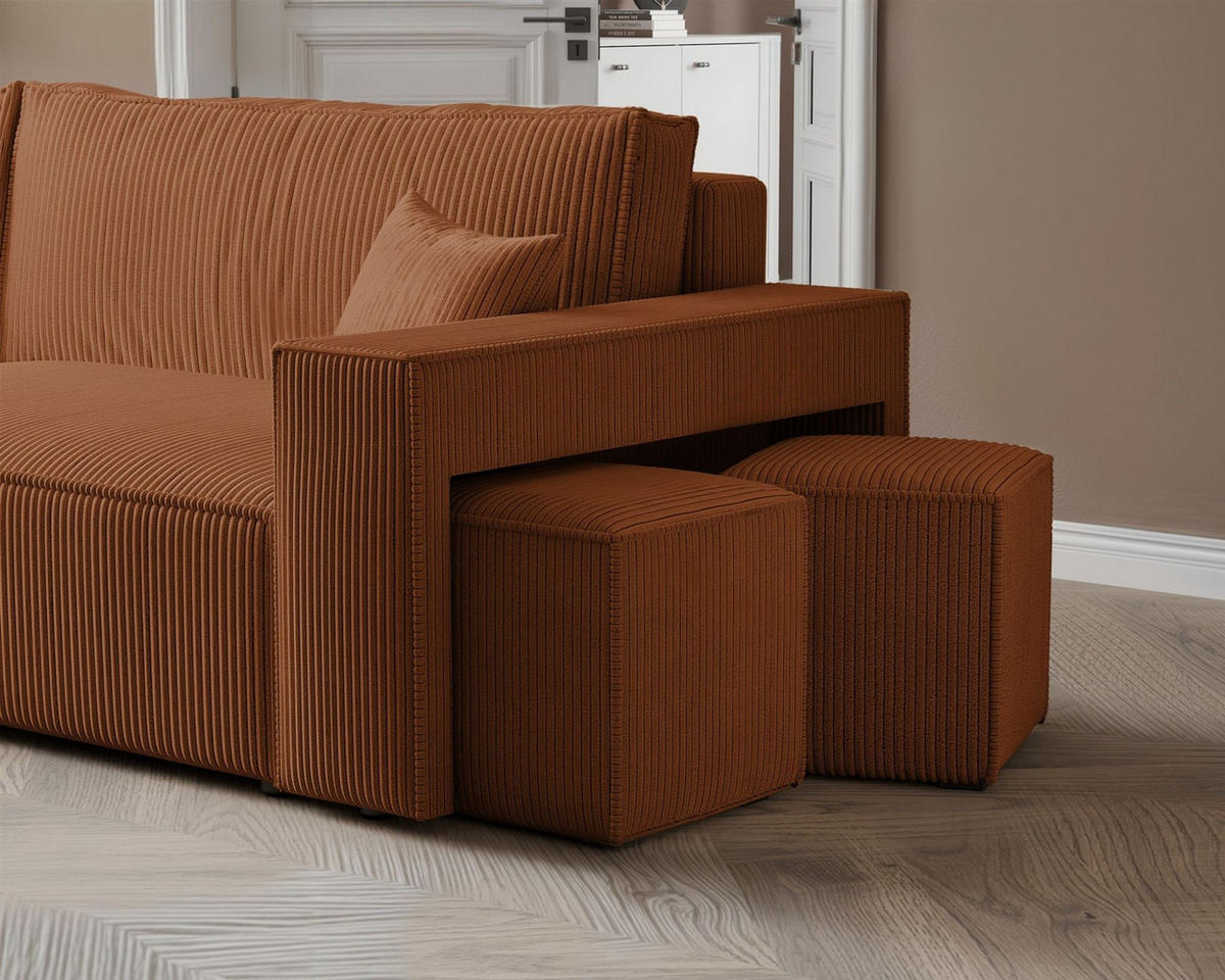 ECKSOFA Adara Inkl. Hocker - Hellbraun, Holzwerkstoff/Textil (262/145cm) - Fun Möbel