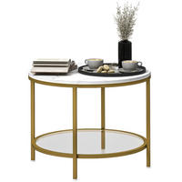 COUCHTISCH DE-15785 mit Marmoroptik & Glasablage Weiß - Weiß, Holzwerkstoff (60/60/45cm) - ComfortXL
