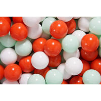BÄLLE für Bällebad, Spielbälle, Plastikbälle für Kinder Set 50 pcs.: Orange/Mint/Weiß - Pastellgrün, Textil (7/7/7cm) - MeowBaby