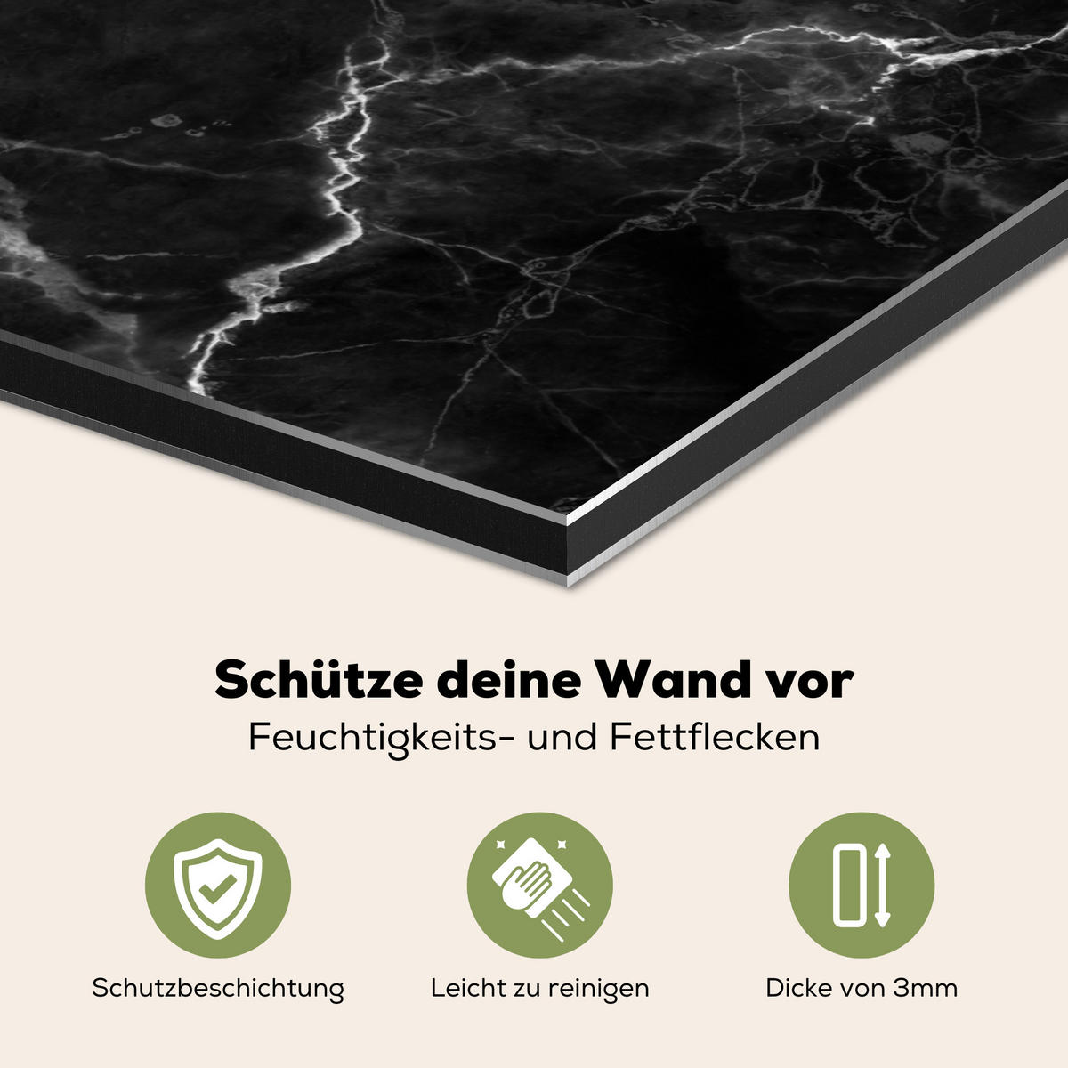 SPRITZSCHUTZ KÜCHE Marmor - Schwarz - Weiß - Textur - Marmoroptik 60x40 cm - Silberfarben, Metall (60/0.3/40cm) - MuchoWow