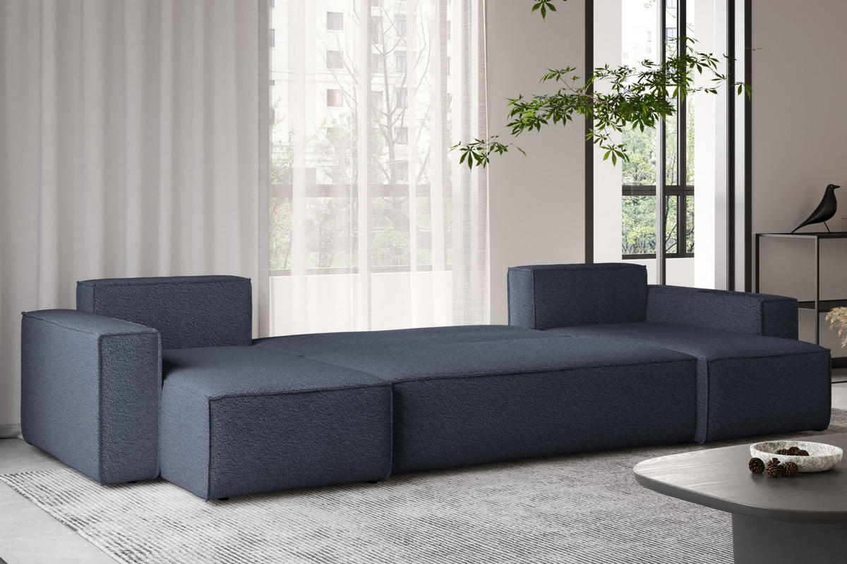 ECKSOFA Mit Schlaffunktion Und Bettkasten U-form BEST stoff Abriamo Dunkelblau - Dunkelblau, Holz (98/312cm) - Kaiser Möbel