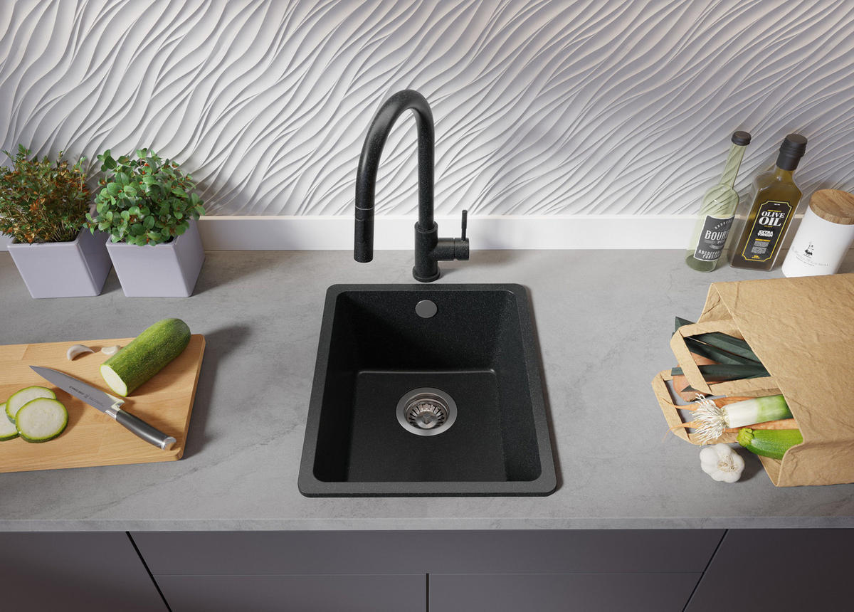 SPÜLBECKEN Venedig Slim Easy, 2-er set Anthrazit 36/44 cm 1 Becken + Ablauf-Set ab 40er Unterschrank - Chromfarben/Anthrazit, Kunststoff (36/20/44cm) - Primagran