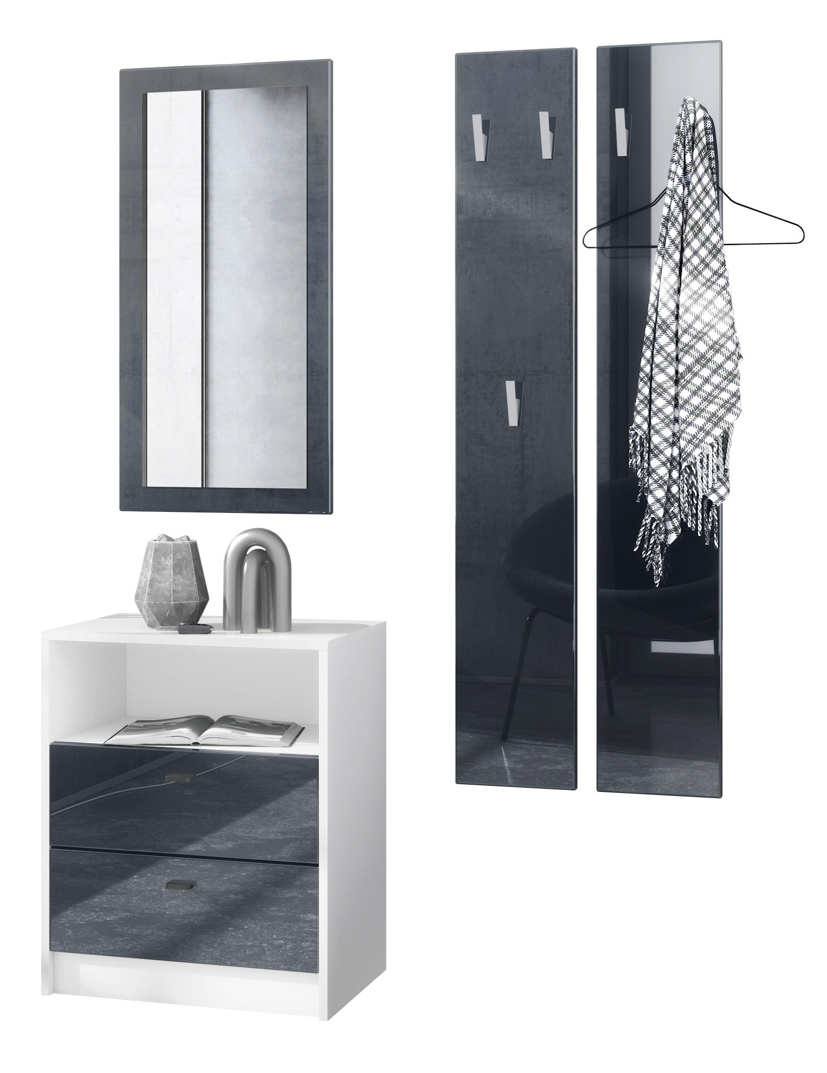 Vladon Garderobe Schwarz Hochglanz 130x185x36 cm