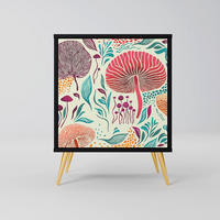 SIDEBOARD FUNGUS FANTASY, Schwarz, 57,5x42x75,5 cm, Goldfarbene Metallfüße - Goldfarben/Multicolor, Holzwerkstoff/Metall (57.5/75.5/42cm) - SpaceRebels