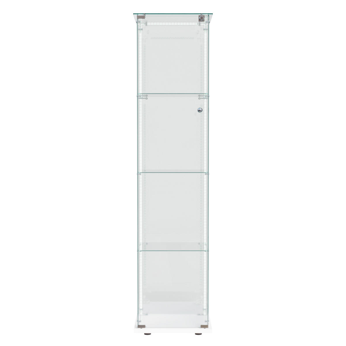 VITRINE Glas LED, Einzeltür, 4 Regale, mit Schloss - Weiß, Holz (35/163/39.8cm)