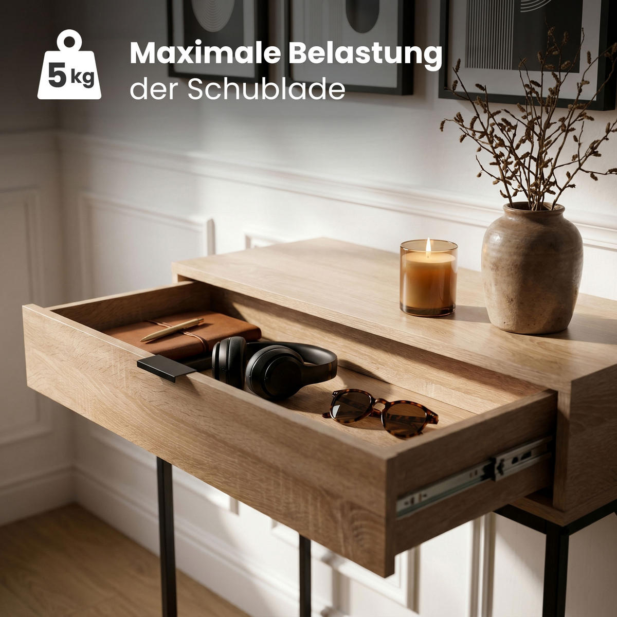 KONSOLENTISCH MODENA 80 cm Sonoma Eiche - Schwarz/Sonoma Eiche, Holzwerkstoff (35/80/80cm) - Akord