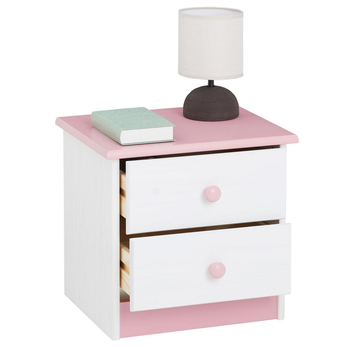 NACHTTISCH RONDO - Weiß/Rosa, Holz (43/41/35cm) - IDIMEX