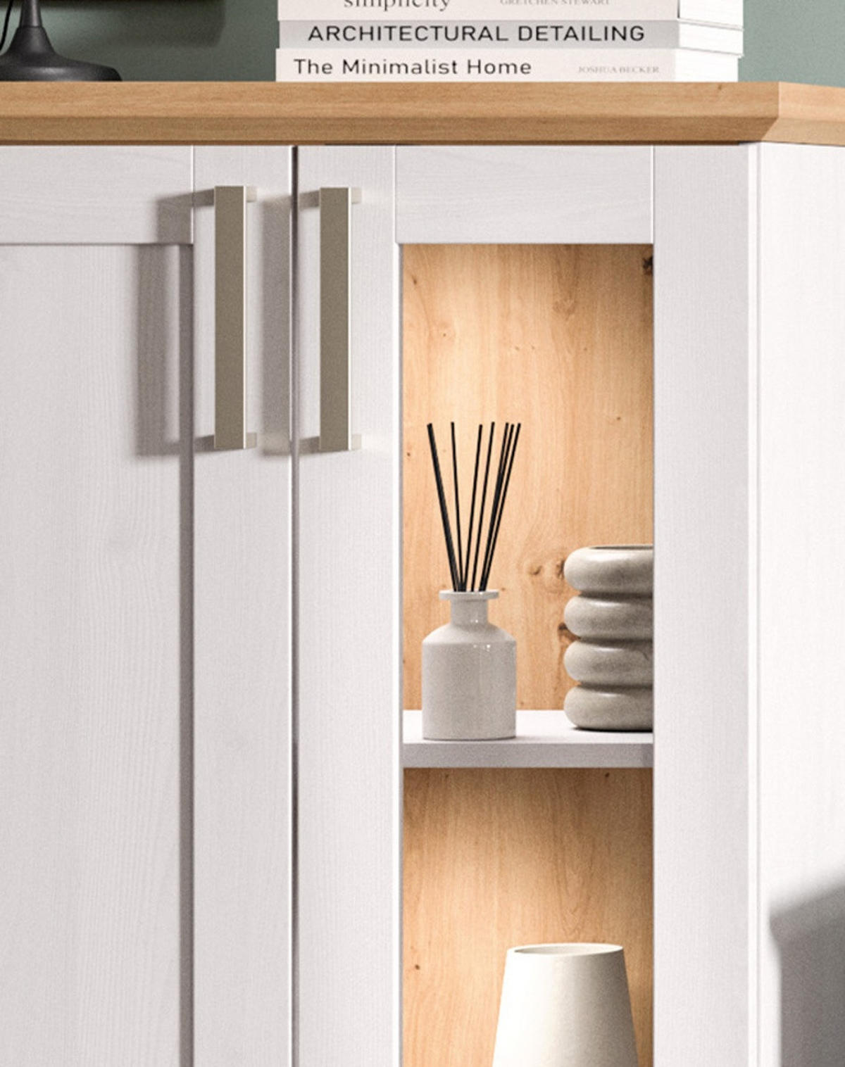 WOHNWAND 4-teilig weiß Lärche, Eiche Artisan 336 cm Landhaus, Schrankwand mit viel Stauraum - Silberfarben/Schwarz, Holzwerkstoff/Kunststoff (336/171/40cm) - Inn.Furn