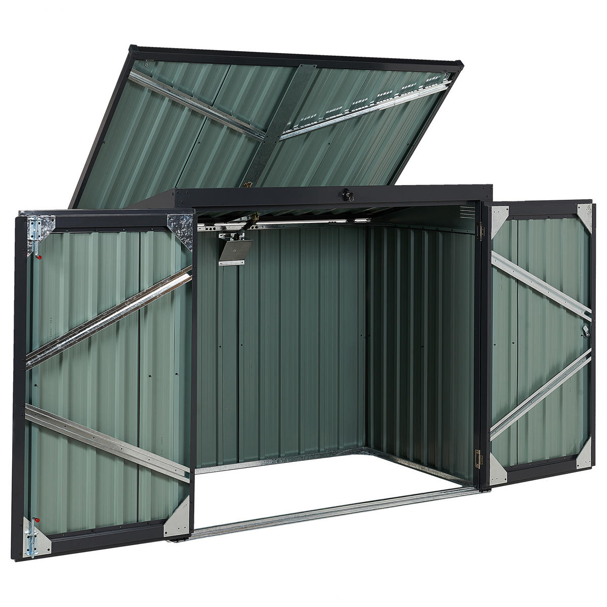 GERÄTEHAUS mit 2 Türen Stahl graphitgrau Moena - Grau, Metall (158/134/96cm) - Beliani