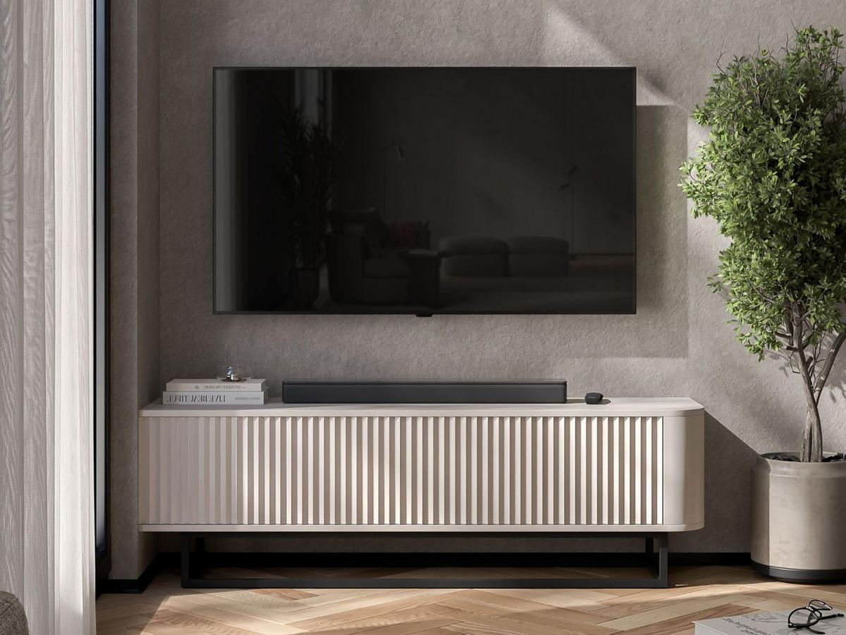 TV STOLÍK Aurora kašmírový matný 140 cm s kovovým rámom - čierna/kašmírová, kov/kompozitné drevo (140/44/35cm) - Meble Lindner
