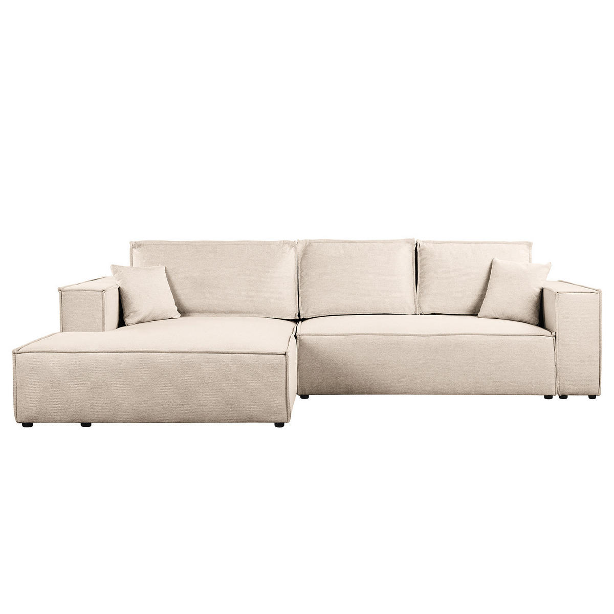 ECKSOFA mit Schlaffunktion - Longchair - Beige/Schwarz, Kunststoff/Textil (294/185cm) - home24