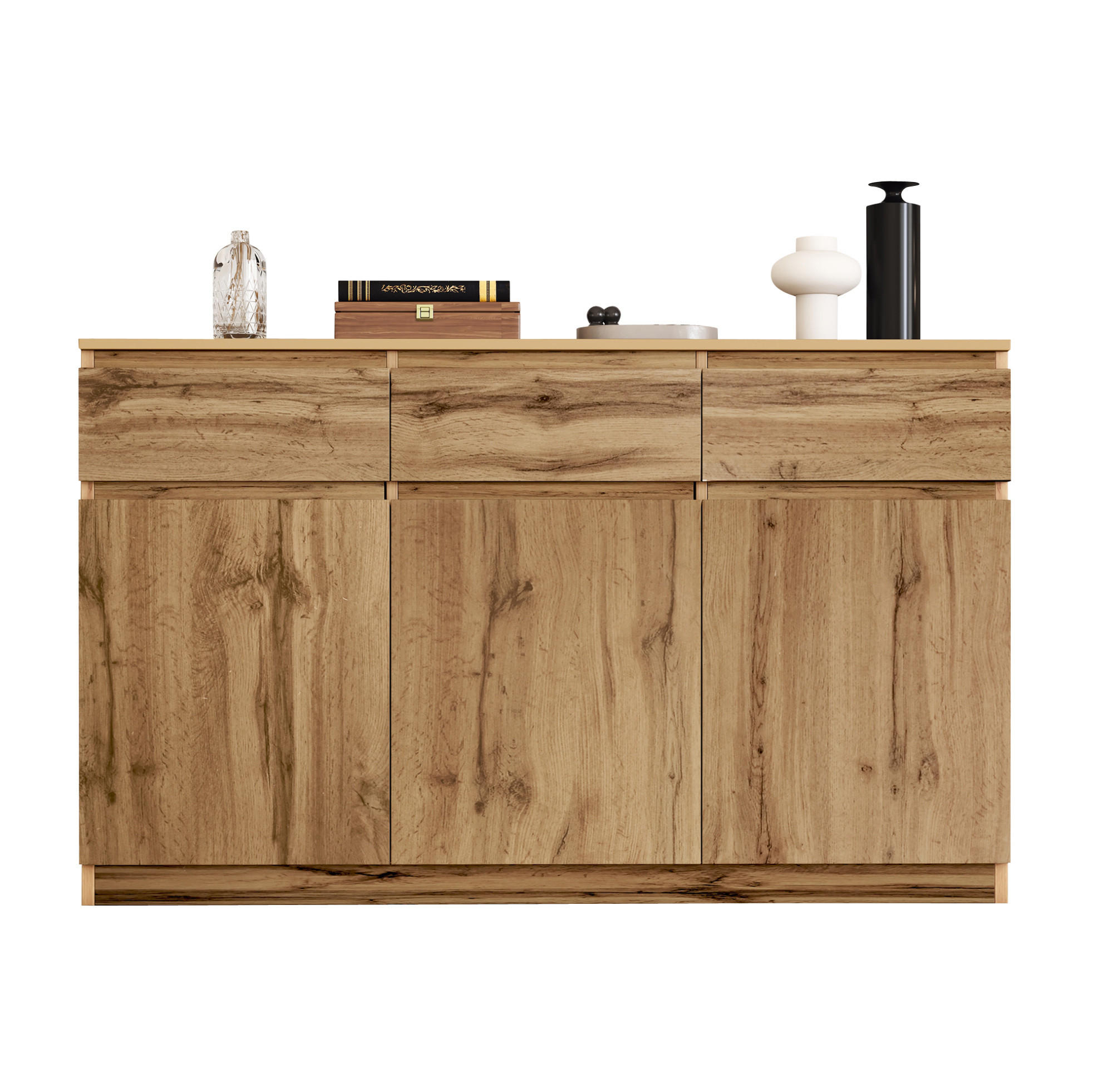 SIDEBOARD aus Spanplatte 135x40x81 cm Holzfarben mit 3 Türen, 3 Schubladen und verstellbaren Einlegeböden - Naturfarben, Holzwerkstoff (135/81/40cm) - Modfu