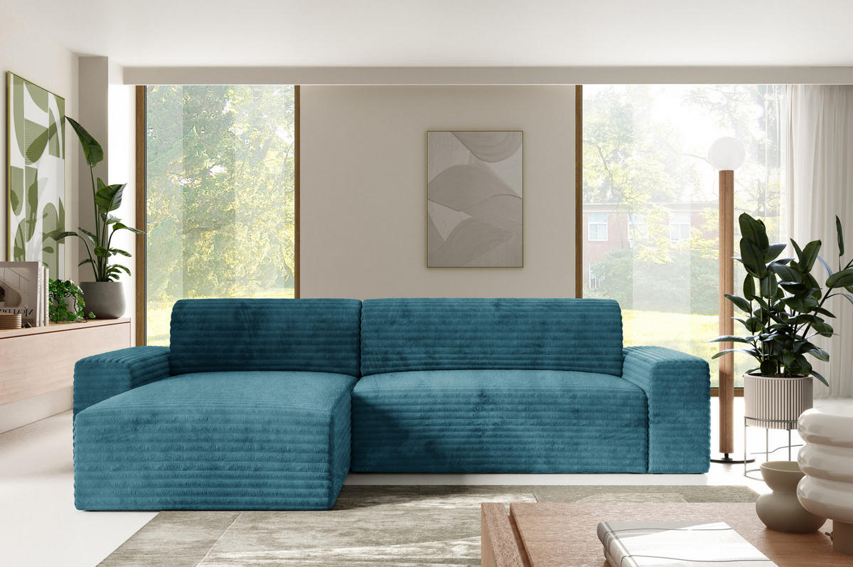 ECKSOFA mit Schlaffunktion Türkis - Türkis/Schwarz, Holz/Holzwerkstoff (300/185cm) - Furnisell