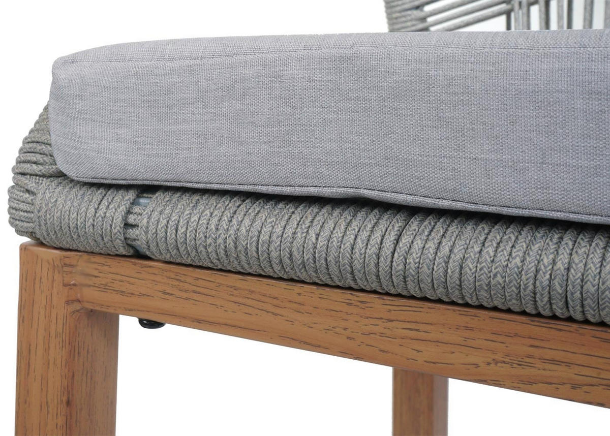 GARTENSTUHL 2er-Set HxBxT 101x45x50cm Sitzhöhe 76cm Hellgrau Kissen Hellgrau Seilgeflecht Metall Holz-Optik - Hellgrau, Metall (45/101/50cm) - PROREGAL