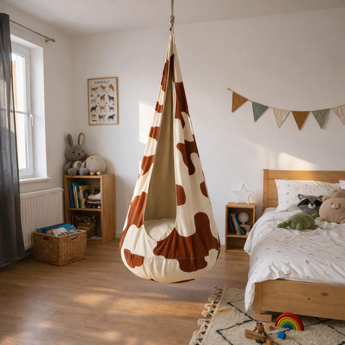 KINDER-HÄNGESESSEL Kuh – weiche Cocoon-Schaukel zum Spielen & Entspannen - Braun, Textil (72/157/72cm) - Bees & Blooms