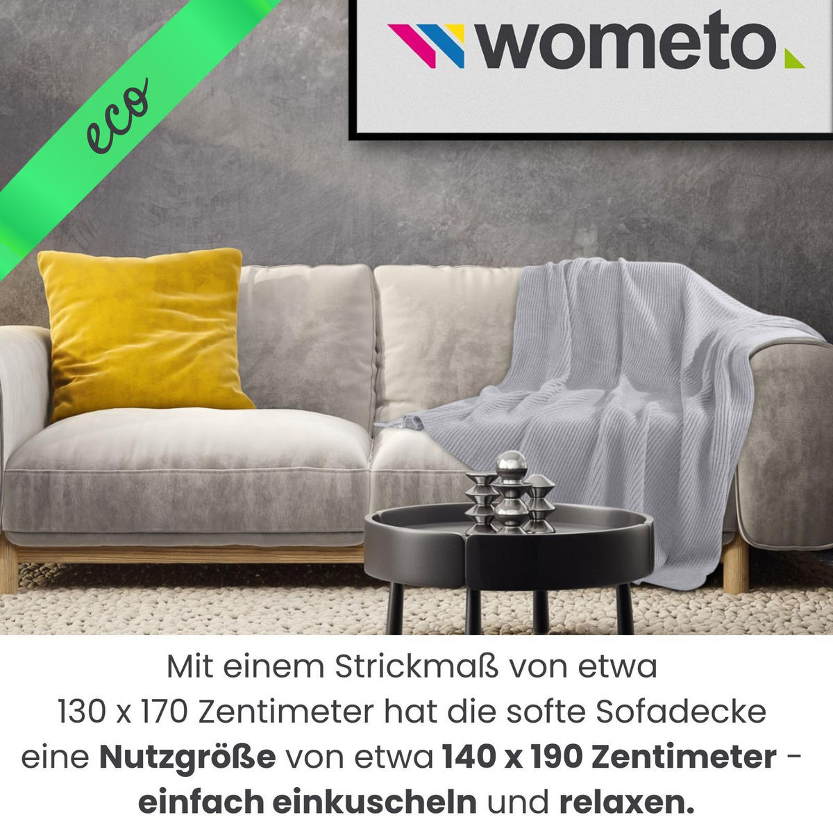 STRICKDECKE eco-line weiß 140/190 cm aus 60% recycelten Materialien - Weiß, Textil (140/190cm) - wometo