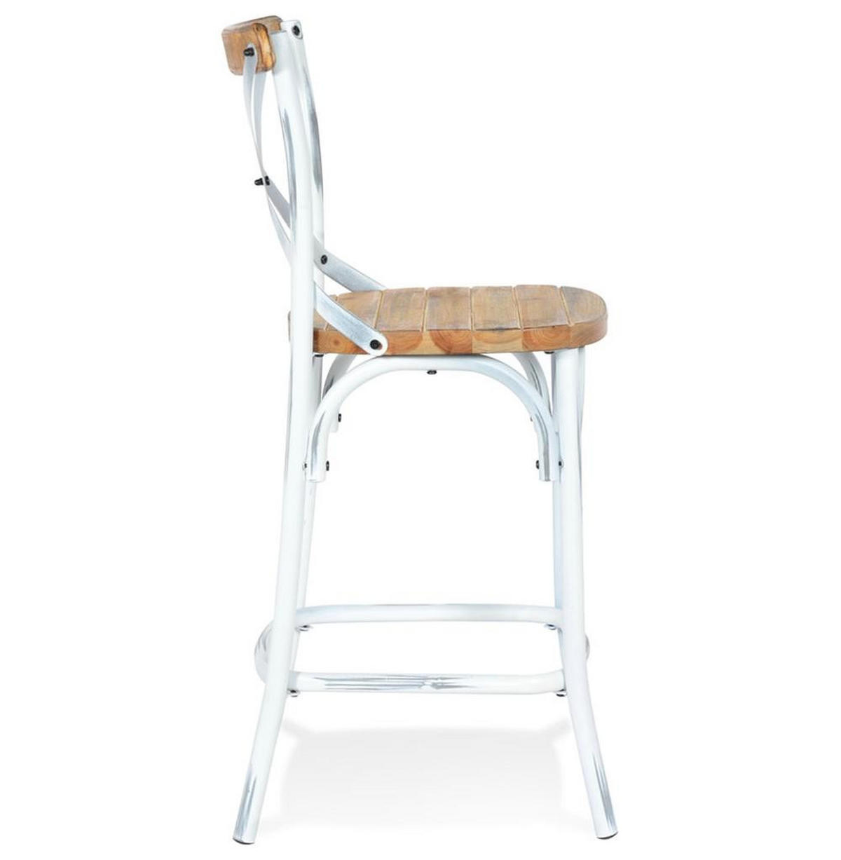 BARHOCKER Altholz Metallgestell Sitzhöhe 65cm Rückenlehne SILARO MINI, Braun-Weiß 50x47x100 cm - Braun/Weiß, Holz/Metall (47/100/50cm) - KADIMA DESIGN