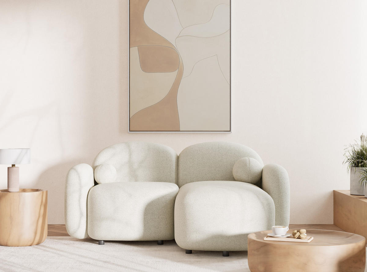 ECKSOFA Bahama Creme Webstoff - Creme/Schwarz, Holz/Holzwerkstoff (190/146cm) - Maison de Reve