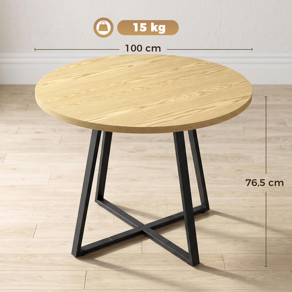 ESSTISCH Spanplatte Stahl Naturholz - Schwarz/Naturfarben, Holzwerkstoff/Metall (100/100/76.5cm) - HOMCOM
