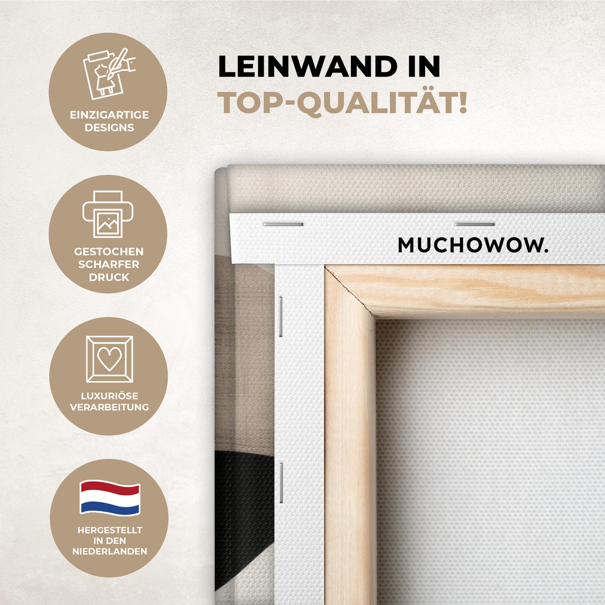 LEINWANDBILD Abstrakt - Wellen - Schwarz - Verwittert Wanddeko 90x60 cm - Trüffeleichefarben, Textil (90/60cm) - MuchoWow