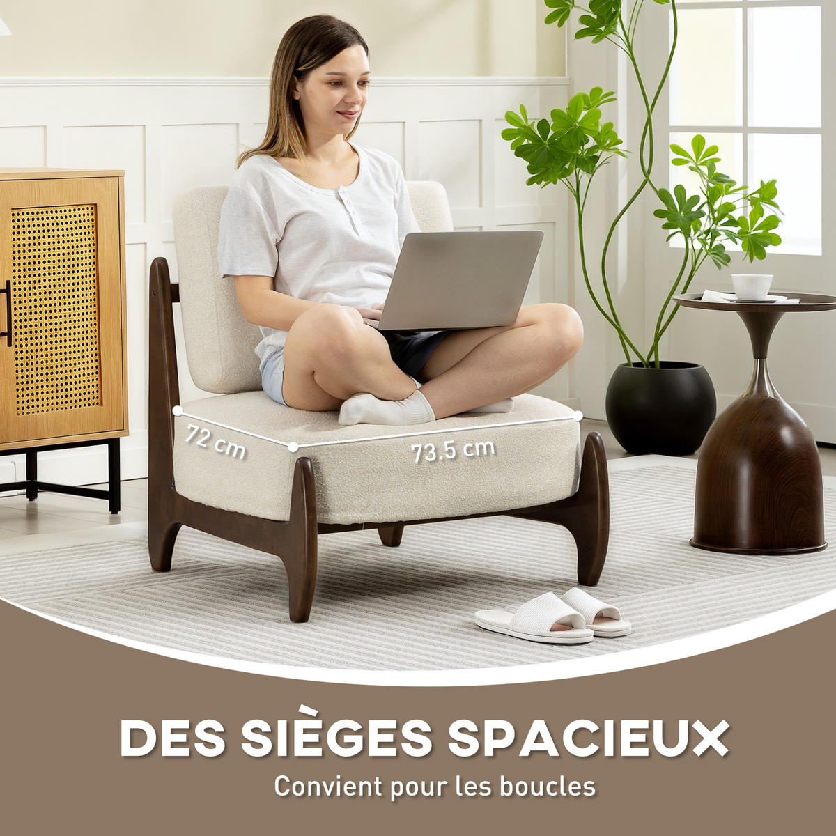 SESSEL DE-13303 Chenille-Stoff & dickes Polster Creme - Creme, Holz (72/81/73.5cm) - ComfortXL