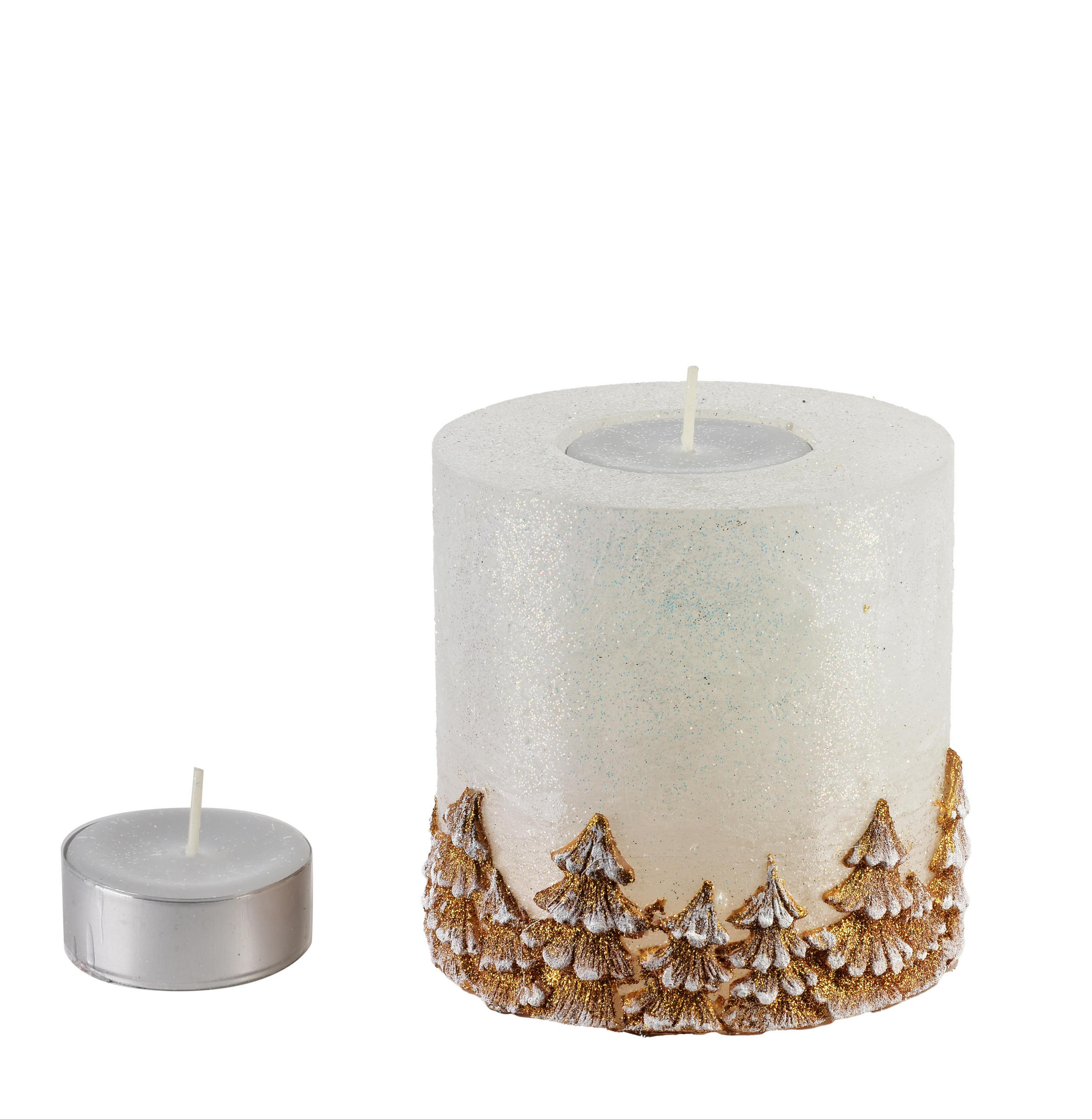 KERZE Las Gold 12/12/12 cm Naturmaterial - Goldfarben, Naturmaterialien (12cm) - Mondex