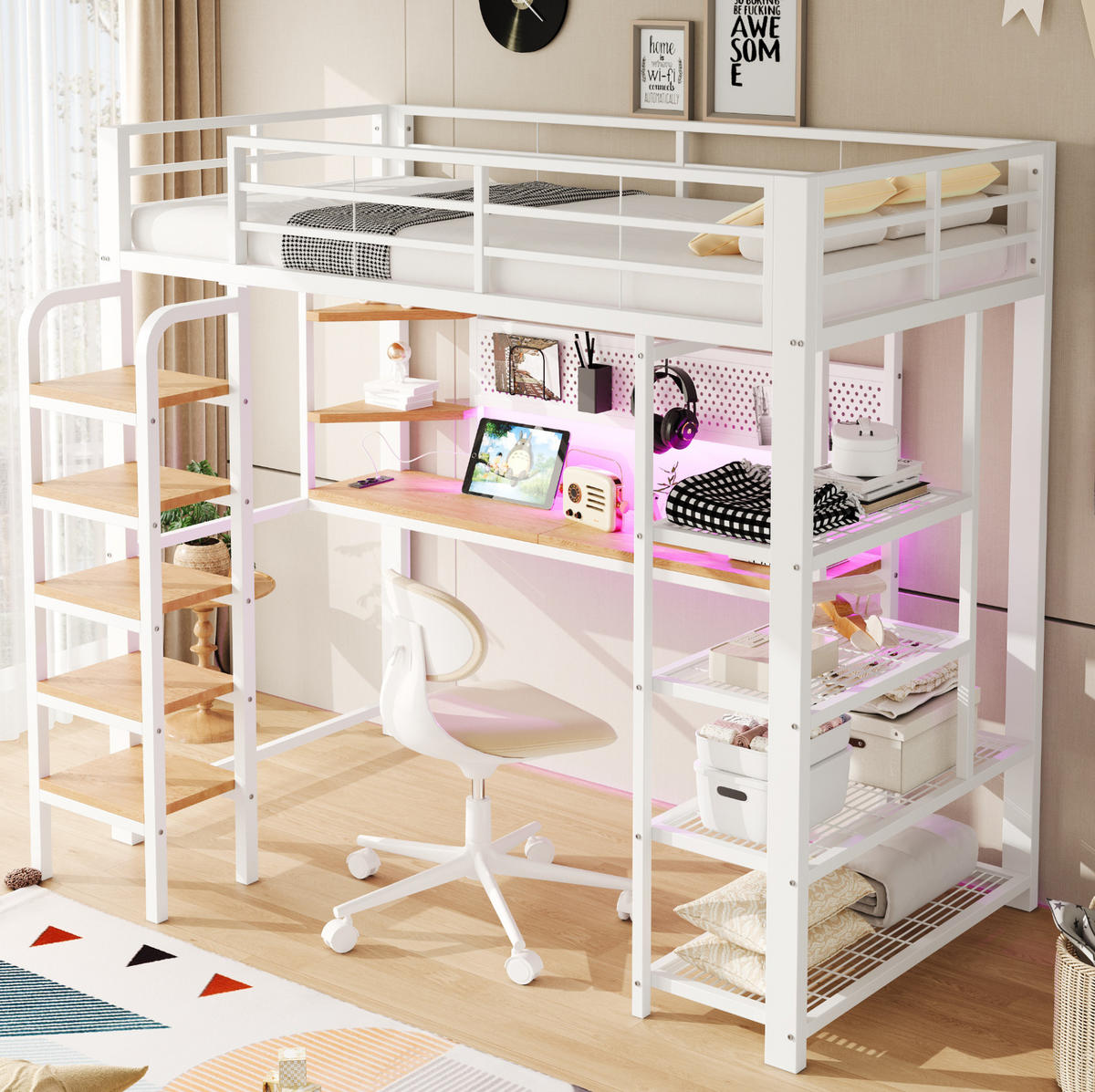 HOCHBETT 90/200 cm Weiß mit LED und Steckdosen - Weiß, Metall (90/200cm) - MIVRAY
