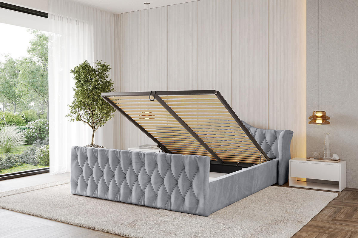 POLSTERBETT mit Bettkasten, Fußteil und Lattenrost, Boxbett mit Matratze H3/H4 - ZORAN-Z-V1 180x200 Hellgrau - Hellgrau, Holzwerkstoff/Textil (180/200cm) - ALTDECOR