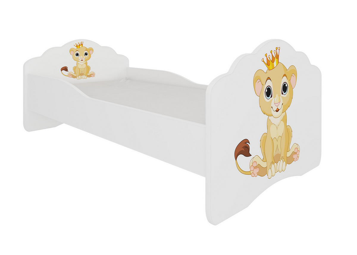 KINDERBETT Casimo weiß / Motiv Löwe 88 / 164 / 63cm - Weiß, Holz/Holzwerkstoff (70/140cm) - Feldmann-Wohnen
