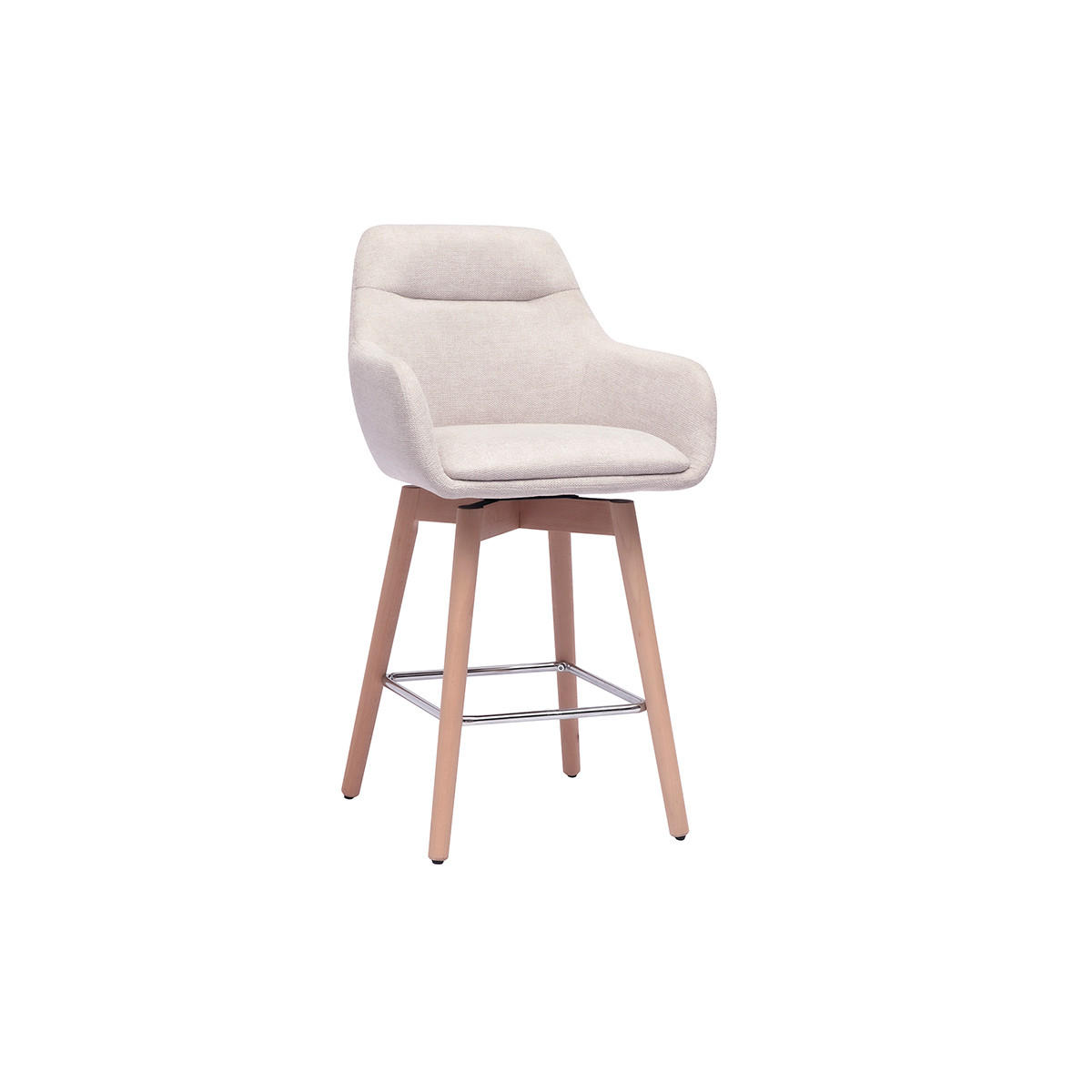 SKANDINAVISCHE Barhocker 360° drehbar in Textur-Beige Samteffekt Stoff und helles Holz H65 cm (2er Set) ALESS - Beige, Textil (54/94/53cm) - Miliboo