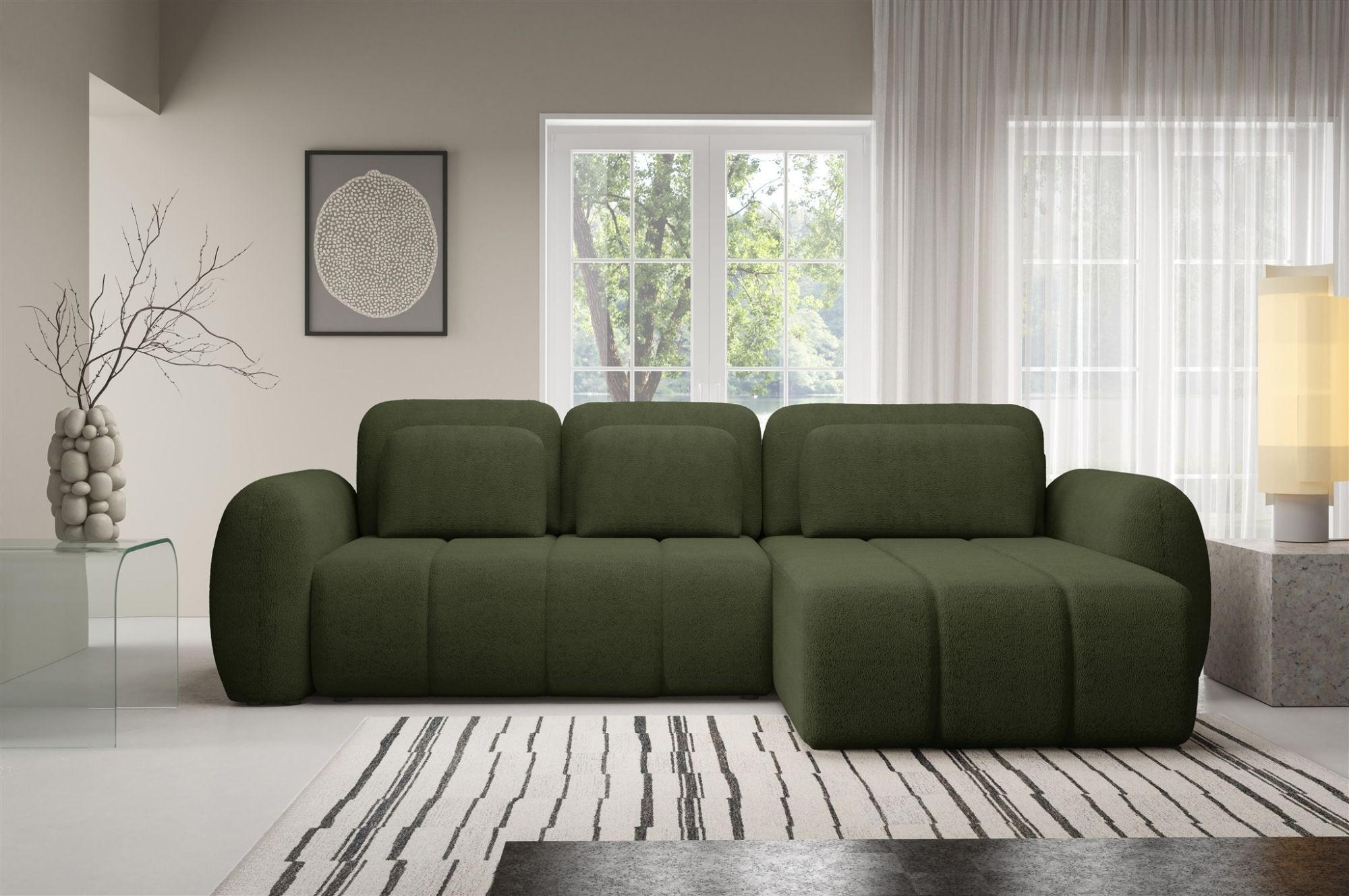 ECKSOFA Caria Mit Schlaffunktion - Grün, Holzwerkstoff/Textil (304/190cm) - Fun Möbel