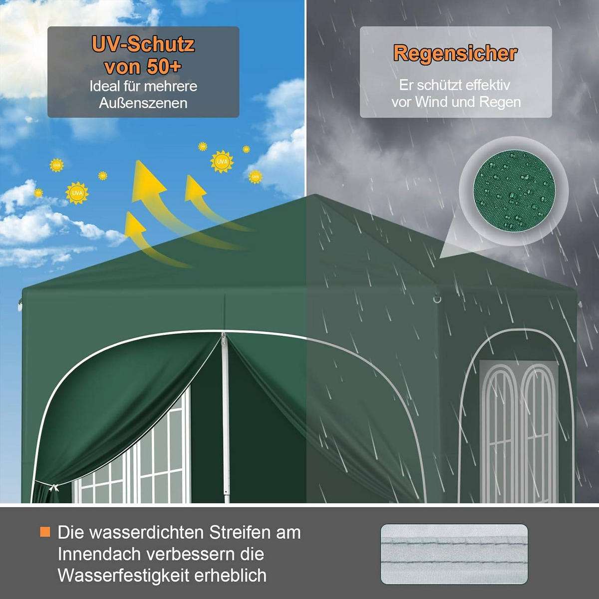 PAVILLON 2x2m mit 4 abnehmbaren Wänden, 3-stufig Höhenverstellbar - Grün, Metall (200/240/200cm) - Woltu