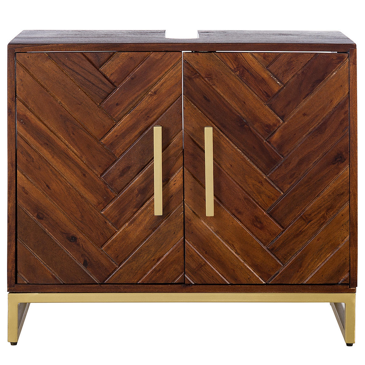 WASCHBECKENUNTERSCHRANK - Akazie massiv / Eisen - Akaziefarben, Holz/Metall (70/60/35cm) - home24